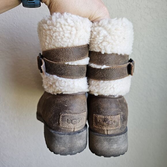 UGG Australia Size 7 Blayre III Boot 1095153 Brown Leather Shearling Buckle Moto - Picture 5 of 7